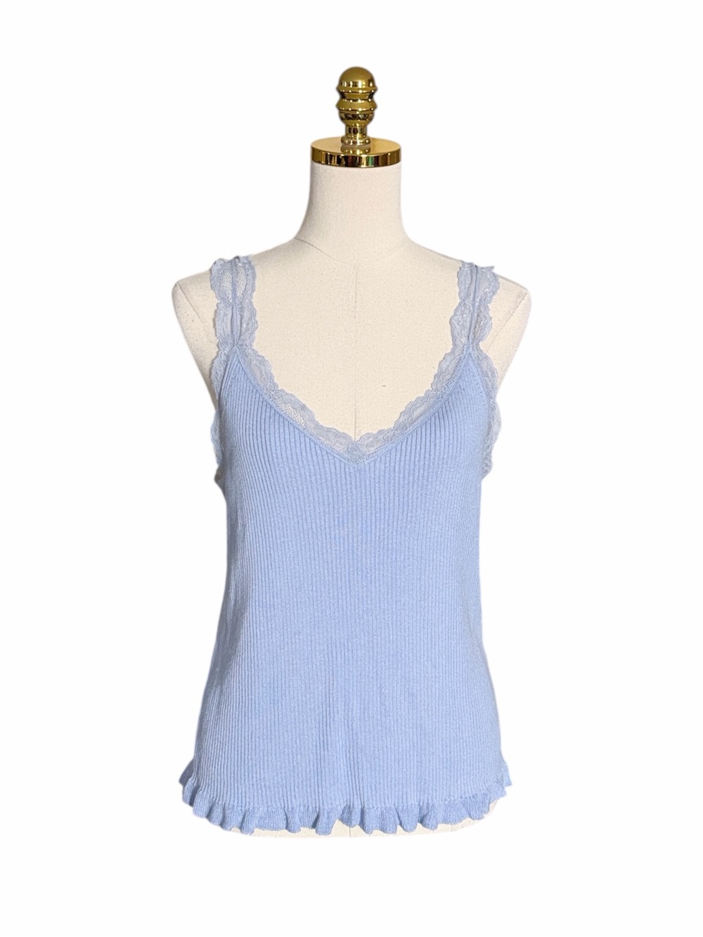J. Crew Light Blue Ribbed Lace-Trim Sweater Tank Top Women’s XXL